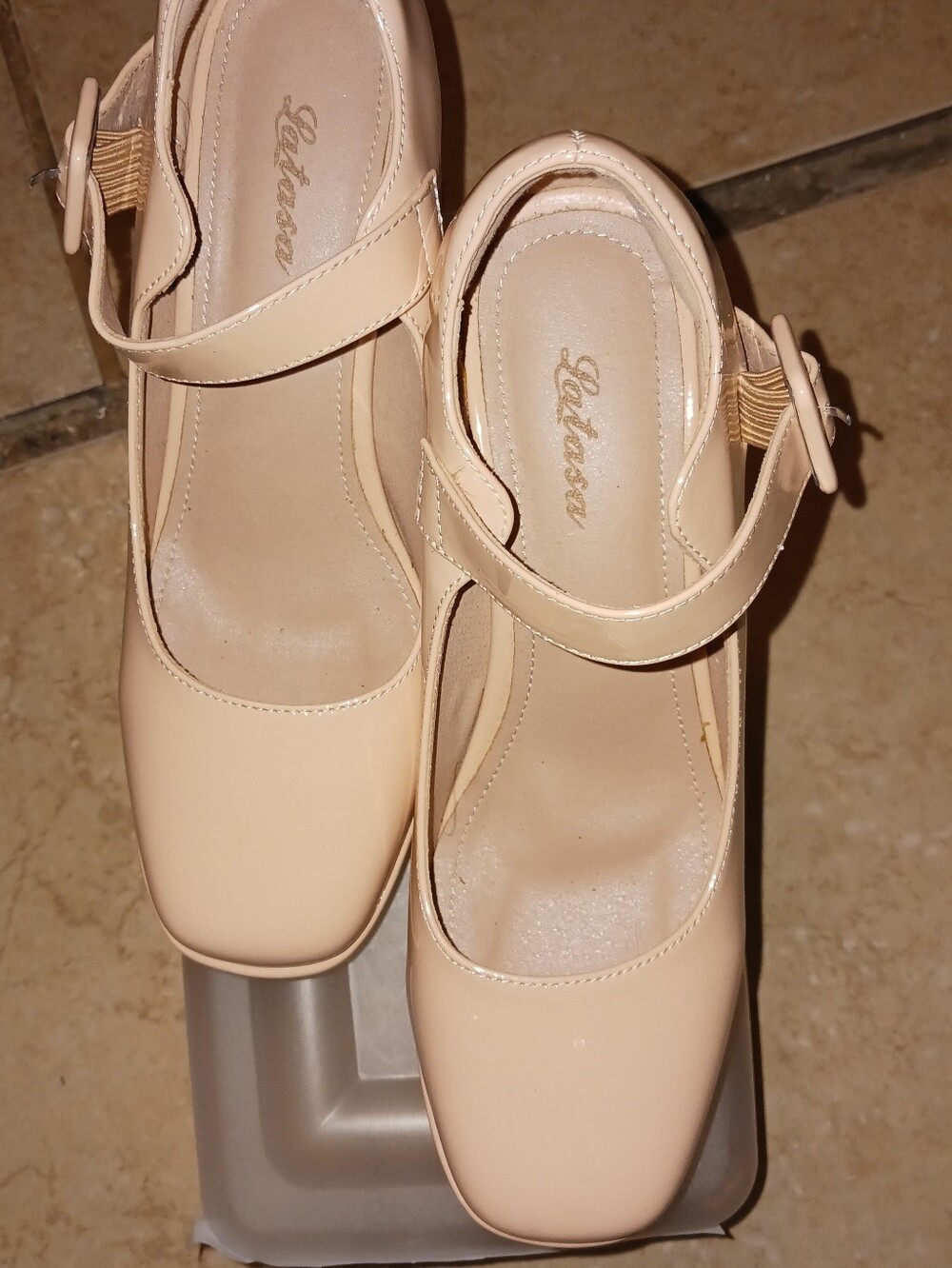 Women's Nude Mary Jane Block Heel Shoes